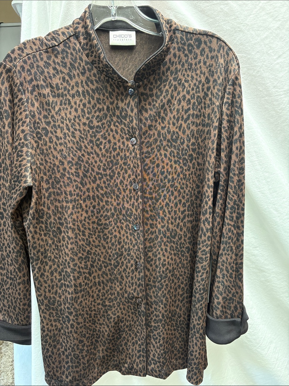 Chico's Brown and Black Leopard-Print Button Jacket